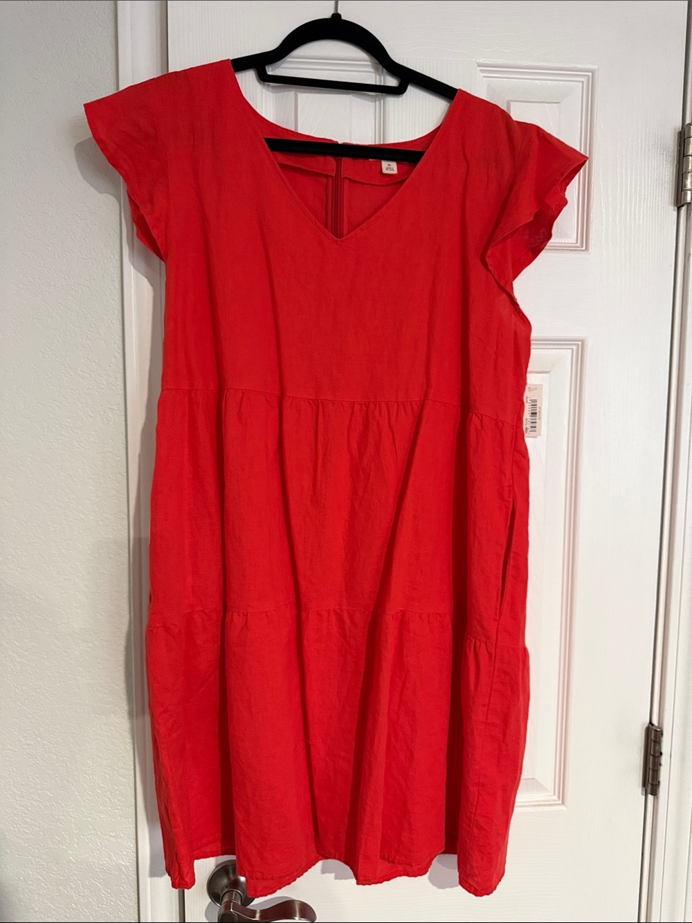 Good Threads Linen Red V-Neck Tiered Shift Dress